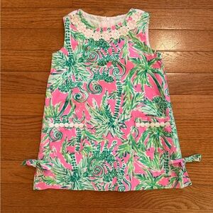 Lilly Pulitzer Girls Green and Pink Palm Tree Shift Dress Size 2
